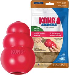 KONG Classic Dog Toy, Large + KONG Stuff'N Peanut Butter Snacks Large Dog Treats, 11-oz