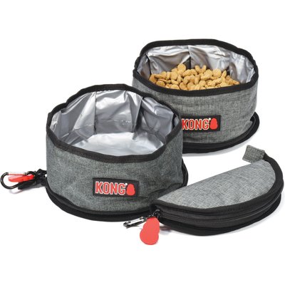 KONG KONG Fold-Up Dog Bowl, Red & Black, Small