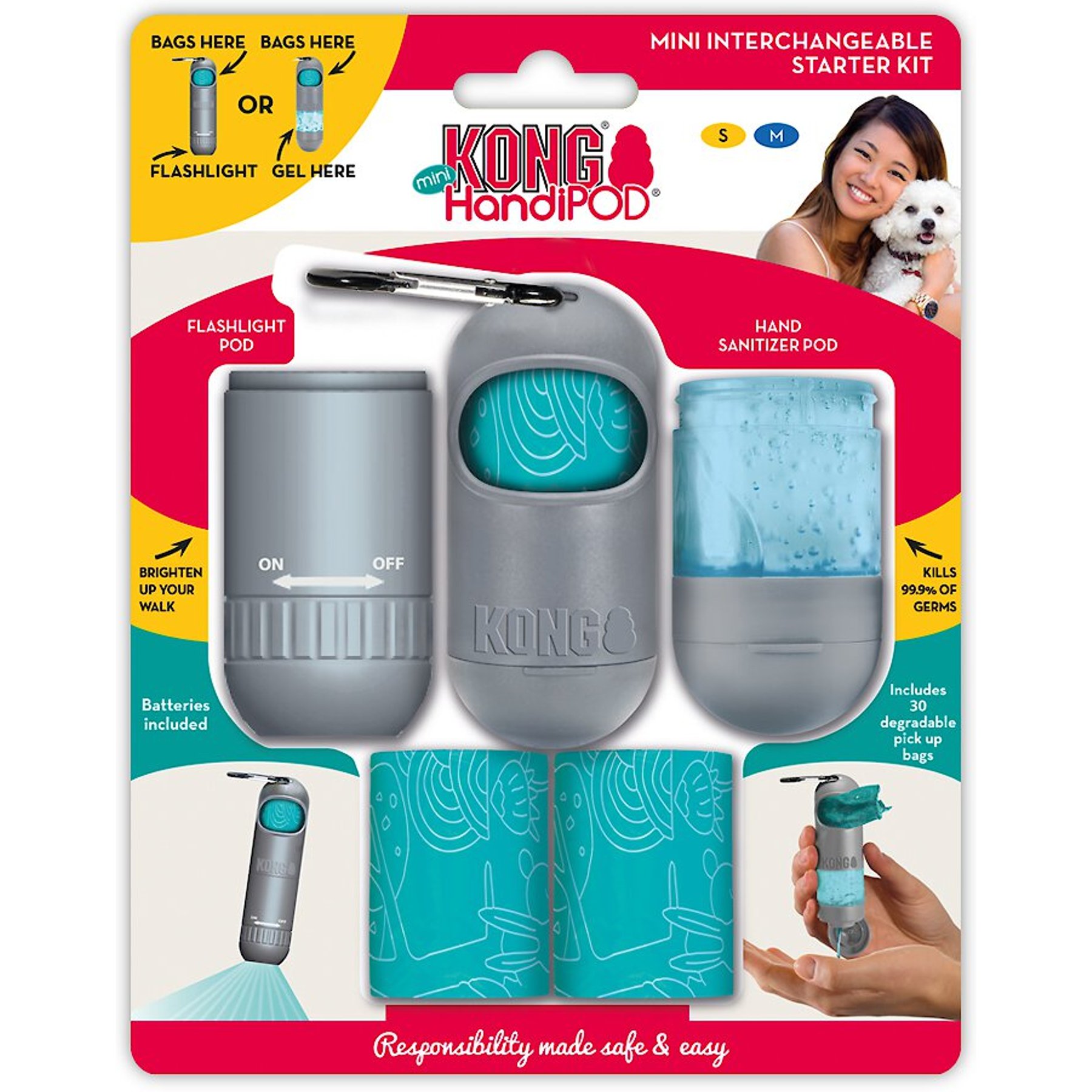 KONG HandiPOD Interchangeable Starter Kit Dog Poop Bag Dispenser, Mini