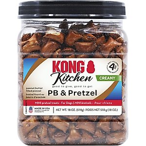 KONG Kitchen Natural Peanut Butter & Pretzel Crunchy Dog Treats, 18-oz tub