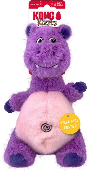 Show full view: KONG Knots Belly Hippo Tough Squeaky Plush Dog Toy, Purple Pink, Medium/Large slide 3 of 4