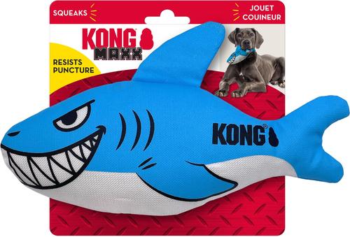 Show full view: KONG Maxx Shark Tough Squeaky Dog Plush Toy, Blue, Medium slide 3 of 4