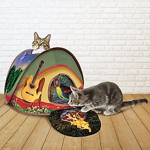 KONG Play Spaces Glamping Tent Cat Tunnels with Catnip Toy, Multicolor