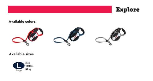 Show full view: KONG Retractable Explore Reflective Retractable Dog Leash, Blue, Large: 24-ft long, 0.6-in wide slide 4 of 7