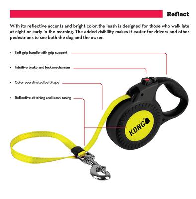 Show full view: KONG Retractable Reflect Reflective Retractable Dog Leash, Black, Large: 16-ft long, 1/2-in wide slide 4 of 6