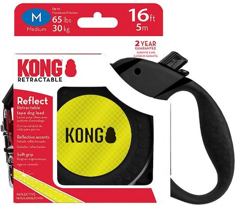 Show full view: KONG Retractable Reflect Reflective Retractable Dog Leash, Black, Medium: 16-ft long, 7/16-in wide slide 5 of 6