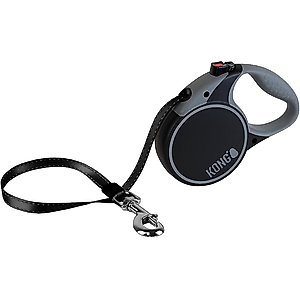 KONG Retractable Terrain Nylon Reflective Retractable Dog Leash, Black, Large: 16-ft long, 1/2-in wide