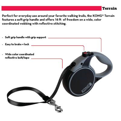 Show full view: KONG Retractable Terrain Nylon Reflective Retractable Dog Leash, Black, Medium: 16-ft long, 7/16-in wide slide 5 of 7