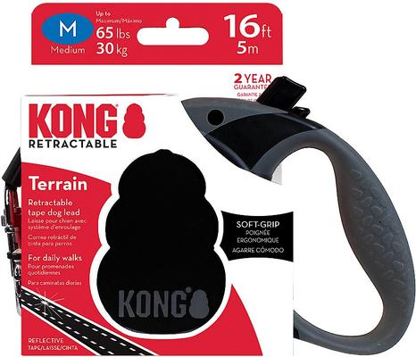 Show full view: KONG Retractable Terrain Nylon Reflective Retractable Dog Leash, Black, Medium: 16-ft long, 7/16-in wide slide 6 of 7