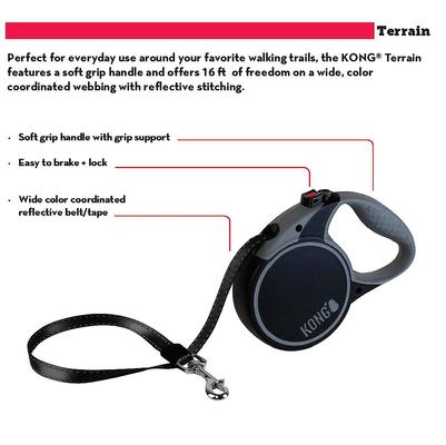 Show full view: KONG Retractable Terrain Nylon Reflective Retractable Dog Leash, Black, Small: 16-ft long, 3/8-in wide slide 4 of 6