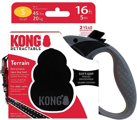 Show full view: KONG Retractable Terrain Nylon Reflective Retractable Dog Leash, Black, Small: 16-ft long, 3/8-in wide slide 5 of 6