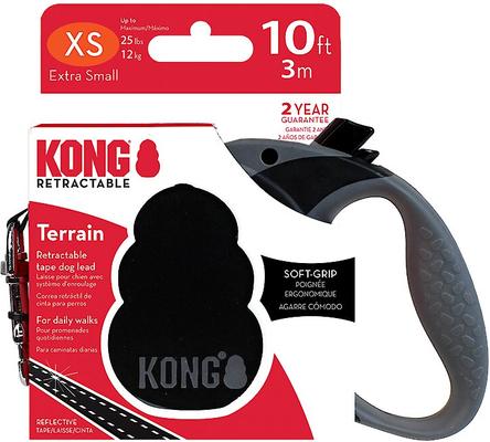 Show full view: KONG Retractable Terrain Nylon Reflective Retractable Dog Leash, Black, X-Small: 10-ft long, 3/8-in wide slide 6 of 7
