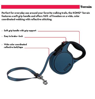 Show full view: KONG Retractable Terrain Nylon Reflective Retractable Dog Leash, Blue, Medium: 16-ft long, 7/16-in wide slide 4 of 6