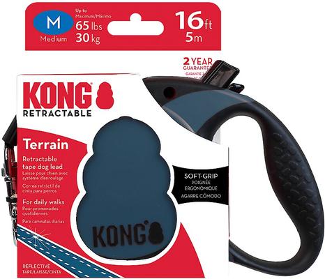 Show full view: KONG Retractable Terrain Nylon Reflective Retractable Dog Leash, Blue, Medium: 16-ft long, 7/16-in wide slide 5 of 6
