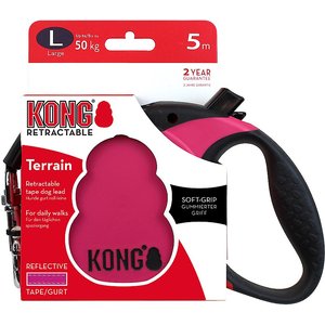 KONG Retractable Terrain Nylon Reflective Retractable Dog Leash, Fuchsia, Large: 16-ft long, 1/2-in wide