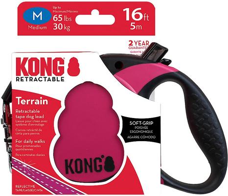 Show full view: KONG Retractable Terrain Nylon Reflective Retractable Dog Leash, Fuchsia, Medium: 16-ft long, 7/16-in wide slide 6 of 7