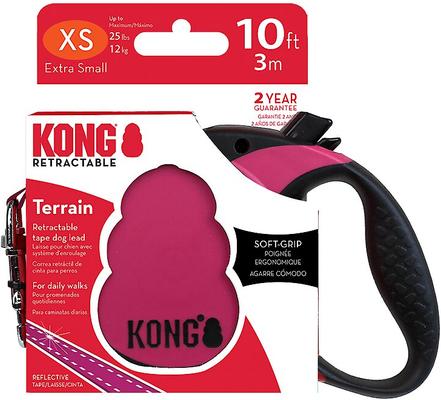 Show full view: KONG Retractable Terrain Nylon Reflective Retractable Dog Leash, Fuchsia, X-Small: 10-ft long, 3/8-in wide slide 5 of 6