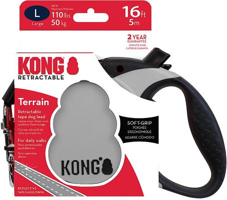Show full view: KONG Retractable Terrain Nylon Reflective Retractable Dog Leash, Grey, Large: 16-ft long, 1/2-in wide slide 6 of 7