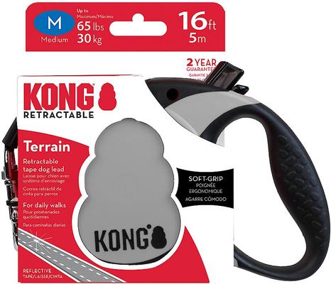 Show full view: KONG Retractable Terrain Nylon Reflective Retractable Dog Leash, Grey, Medium: 16-ft long, 7/16-in wide slide 5 of 6