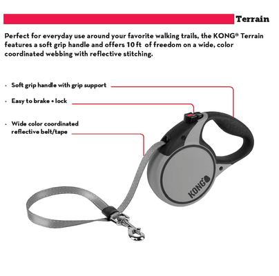 Show full view: KONG Retractable Terrain Nylon Reflective Retractable Dog Leash, Grey, X-Small: 10-ft long, 3/8-in wide slide 4 of 6