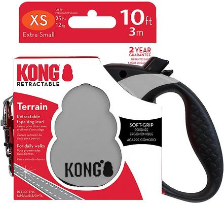 Show full view: KONG Retractable Terrain Nylon Reflective Retractable Dog Leash, Grey, X-Small: 10-ft long, 3/8-in wide slide 5 of 6