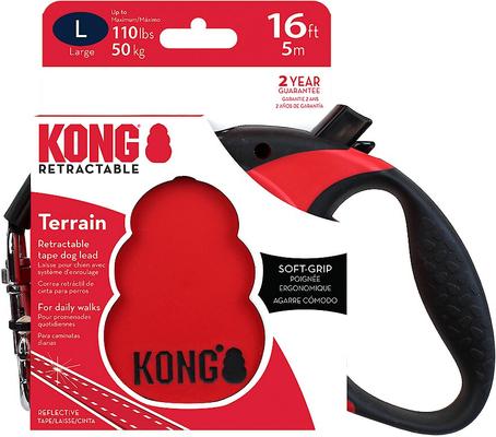 Show full view: KONG Retractable Terrain Nylon Reflective Retractable Dog Leash, Red, Large: 16-ft long, 1/2-in wide slide 5 of 6