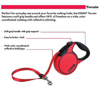 Show full view: KONG Retractable Terrain Nylon Reflective Retractable Dog Leash, Red, X-Small: 10-ft long, 3/8-in wide slide 5 of 7