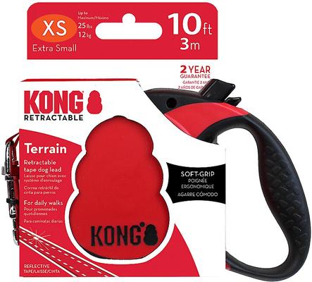Show full view: KONG Retractable Terrain Nylon Reflective Retractable Dog Leash, Red, X-Small: 10-ft long, 3/8-in wide slide 6 of 7