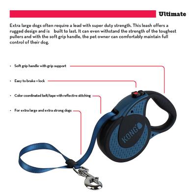Show full view: KONG Retractable Ultimate Reflective Retractable Dog Leash, Blue, X-Large: 16-ft long, 0.6-in wide slide 4 of 6