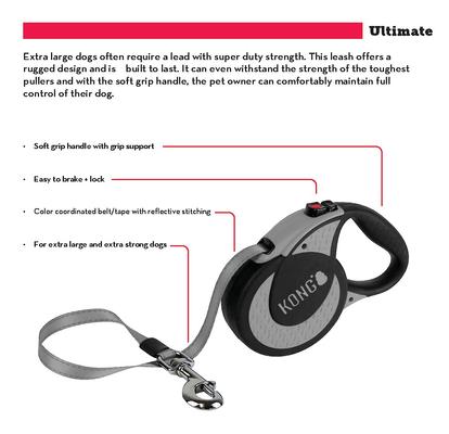 Show full view: KONG Retractable Ultimate Reflective Retractable Dog Leash, Grey, X-Large: 16-ft long, 0.6-in wide slide 4 of 6