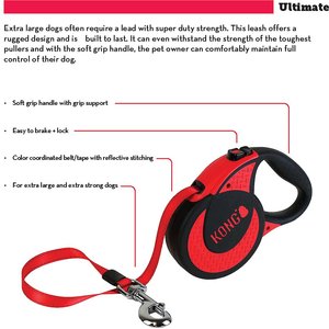 KONG Retractable Ultimate Reflective Retractable Dog Leash, Red, X-Large: 16-ft long, 0.6-in wide