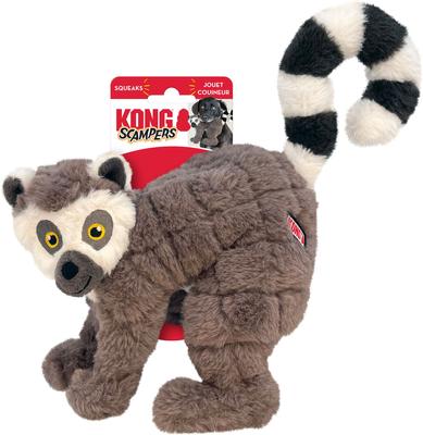 Show full view: KONG Scampers Lemur Squeaky Dog Plush Toy, Grey, Medium slide 3 of 5