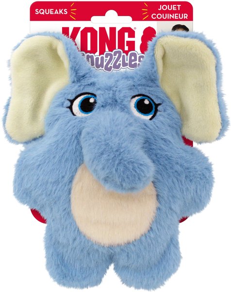 KONG Snuzzles Kiddos Elephant Tough Squeaky Dog Plush Toy, Blue, Small