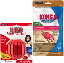KONG Stuff a Ball Dog Toy, Large + KONG Stuff'N Peanut Butter Snacks Large Dog Treats, 11-oz
