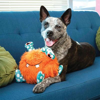 Show full view: KONG Whipples Assorted Tough Squeaky Dog Plush Toy, Orange/Blue, X-Large slide 5 of 6