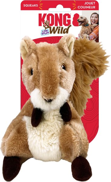 KONG Wild Low Stuff Squirrel Tough Squeaky Dog Plush Toy, Tan, Medium