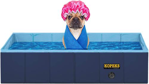 Show full view: KOPEKS Outdoor Portable Rectangular Dog Swimming Pool, Blue, Large slide 4 of 5