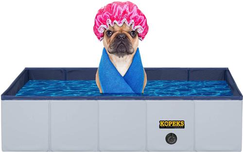 Show full view: KOPEKS Outdoor Portable Rectangular Dog Swimming Pool, Gray, Medium slide 4 of 5