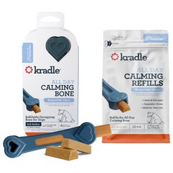 Kradle All Day Calming 6-inch Rubber Bone Toy with Bacon Flavored Treat Refill + Bone Bacon Flavored Calming Supplement Refill for Dogs, 28 count