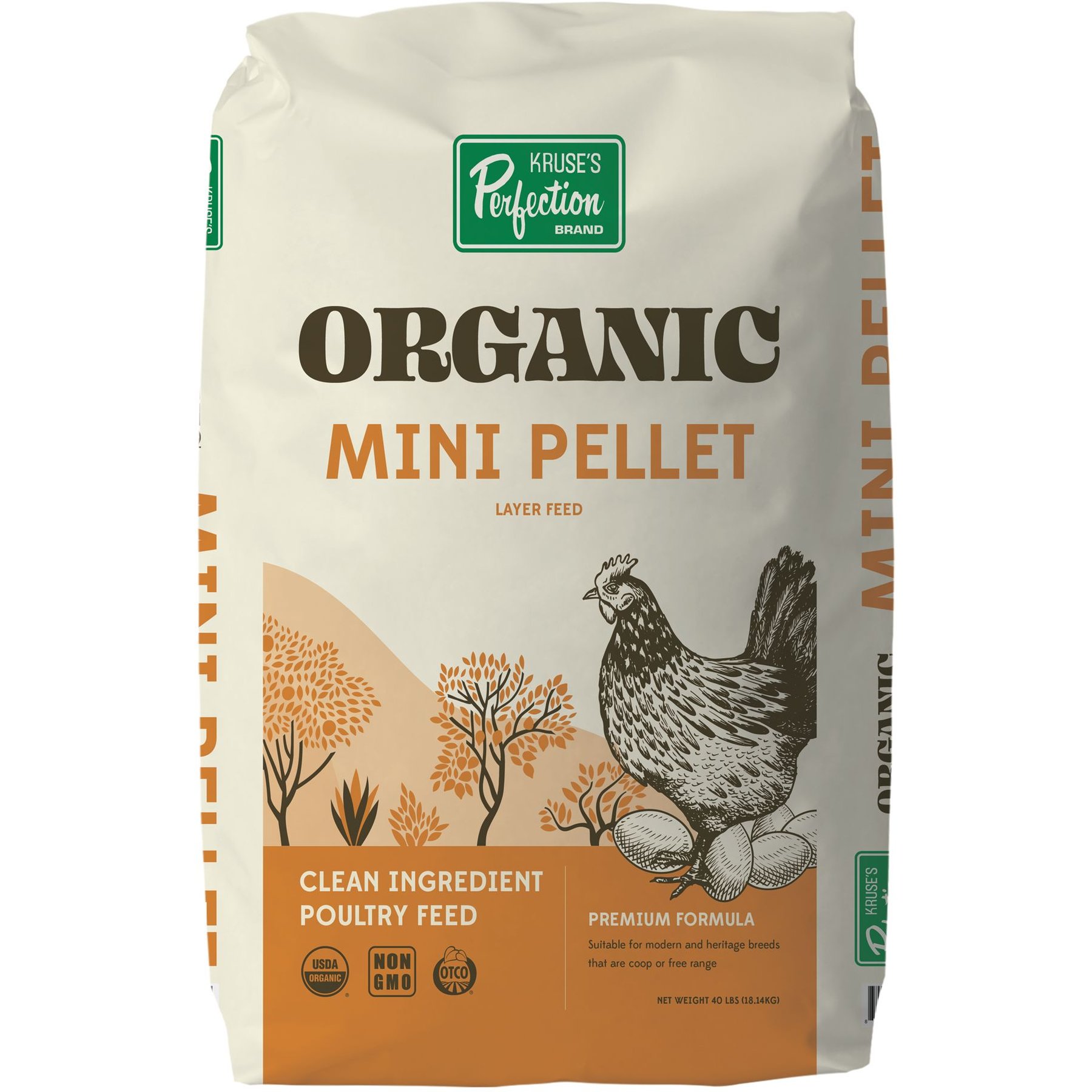 Kruse's Perfection Brand Organic Poultry 17% Protein Mini Pellet Layer Chicken Feed, 40-lb bag