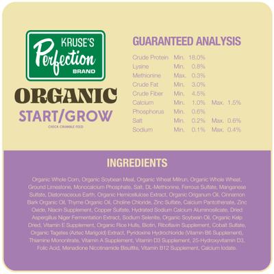 Show full view: Kruse's Perfection Brand Organic Poultry Starter Grower 18% Protein Crumble Chicken Feed, 40-lb bag slide 5 of 5
