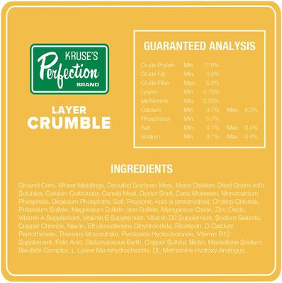 Show full view: Kruse's Perfection Brand Poultry 17% Protein Layer Crumble Chicken Feed, 40-lb bag slide 5 of 7
