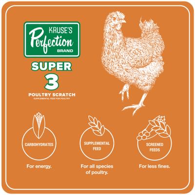 Show full view: Kruse's Perfection Brand Super 3 Scratch 8% Protein Grain Poultry Feed, 40-lb bag slide 4 of 6