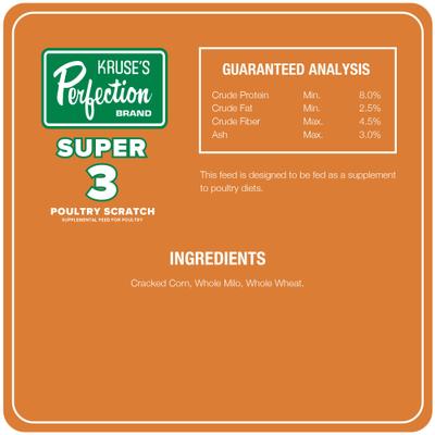 Show full view: Kruse's Perfection Brand Super 3 Scratch 8% Protein Grain Poultry Feed, 40-lb bag slide 5 of 6
