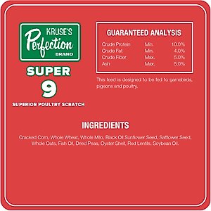 Kruse's Perfection Brand Super 9 Superior Scratch 10% Protein Grain Poultry Feed, 40-lb bag