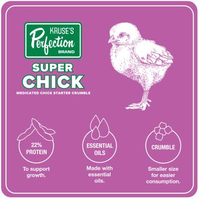 Show full view: Kruse's Perfection Brand Super Chick Starter Crumble Medicated Chicken Feed, 40-lb bag slide 4 of 7