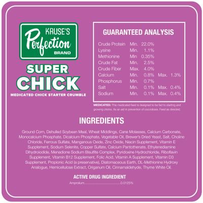 Show full view: Kruse's Perfection Brand Super Chick Starter Crumble Medicated Chicken Feed, 40-lb bag slide 5 of 7