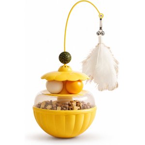 Kseroo 2-in-1 Wobbling Treat-Dispensing Cat Toy, Yellow