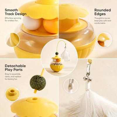 Show full view: Kseroo 2-in-1 Wobbling Treat-Dispensing Cat Toy, Yellow slide 3 of 9