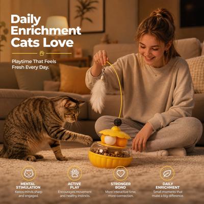 Show full view: Kseroo 2-in-1 Wobbling Treat-Dispensing Cat Toy, Yellow slide 9 of 9